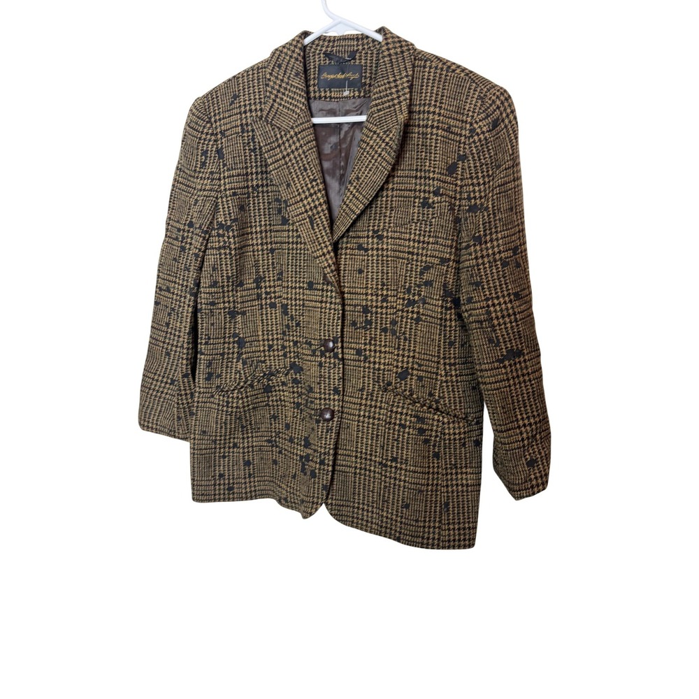 Vintage Giorgio Sant'Angelo Blazer Womens 12 Brown Houndstooth Tweed Suit Jacket